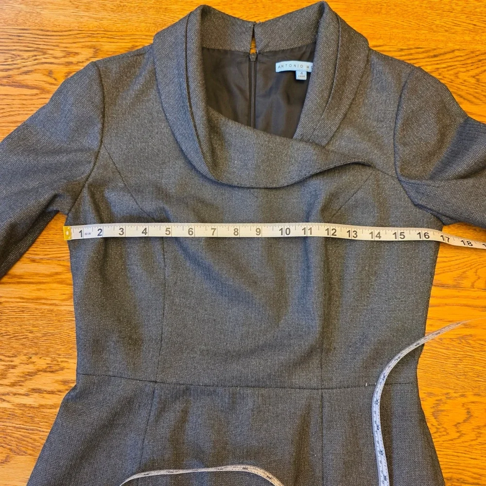 Antonio Melani 4 Womens Grey Cowl Neck Short Sleeve Work Dress Button Cuffs - Picture 13 of 15